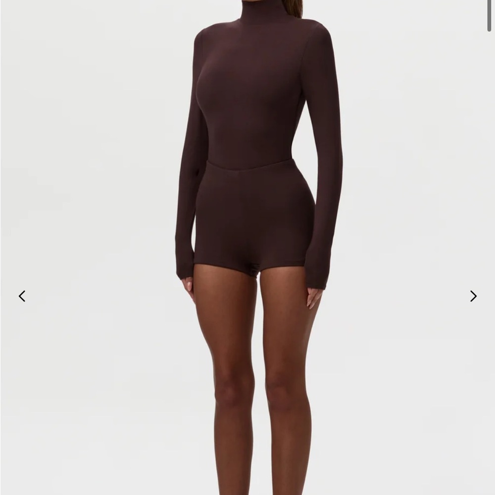 Naked Wardrobe Size S Brown Women's Long Sleeve Top and Hot Short